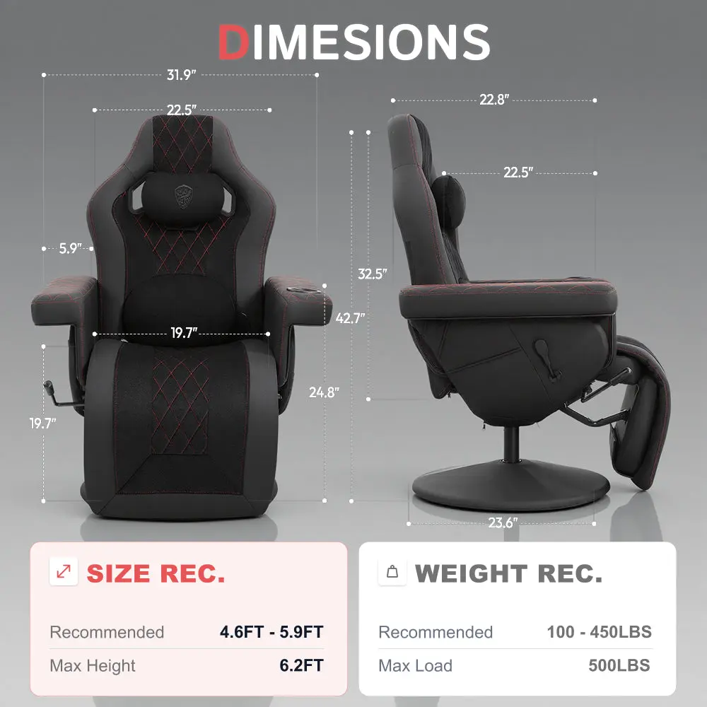 Dowinx 66D3 Wide Office Chair with Massage & Recline-Black & Red - Image 7