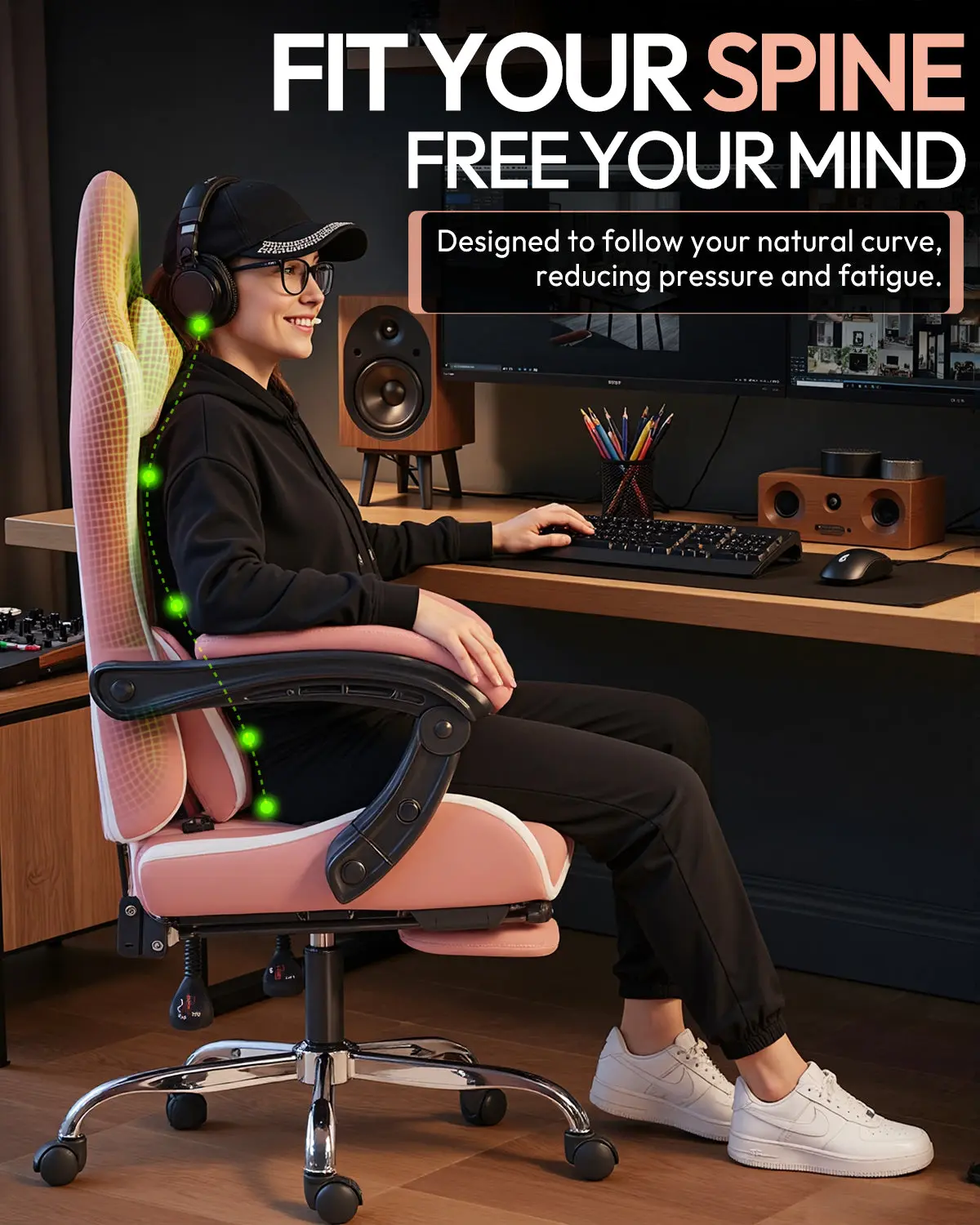 Dowinx Leather Gaming Chair LS-66D58J Pink-White - Image 3