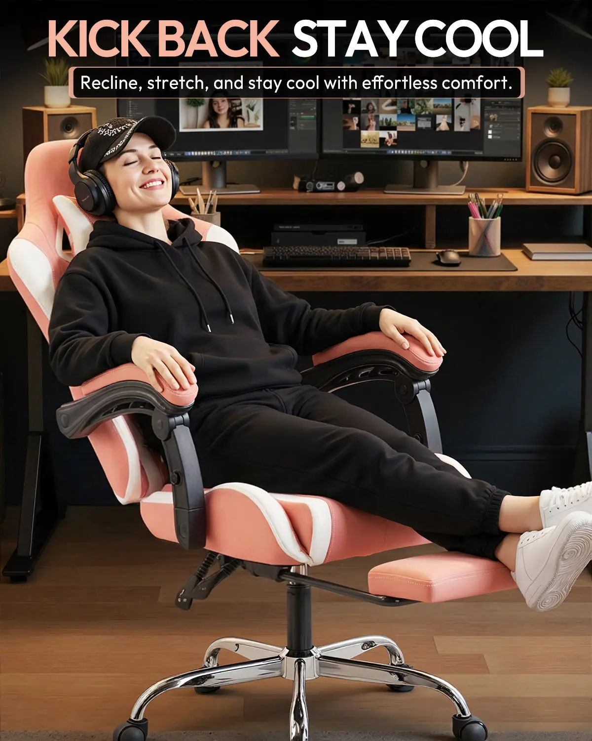 Dowinx Leather Gaming Chair LS-66D58J Pink-White - Image 4