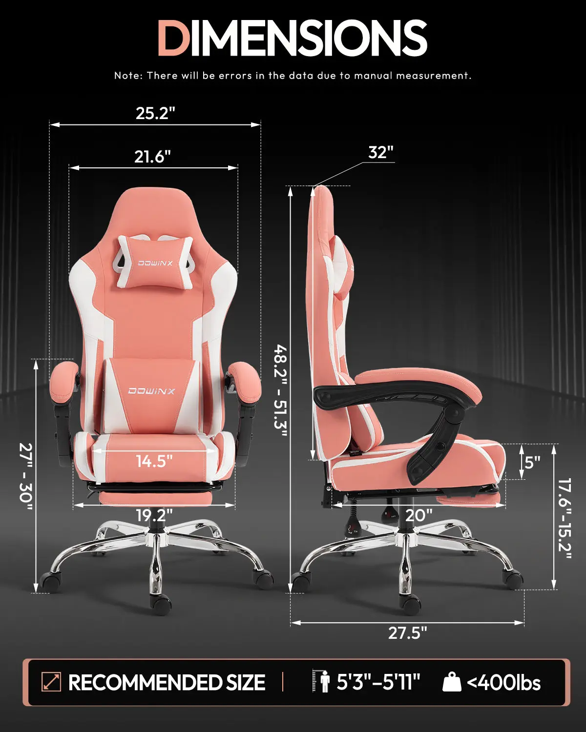 Dowinx Leather Gaming Chair LS-66D58J Pink-White - Image 6
