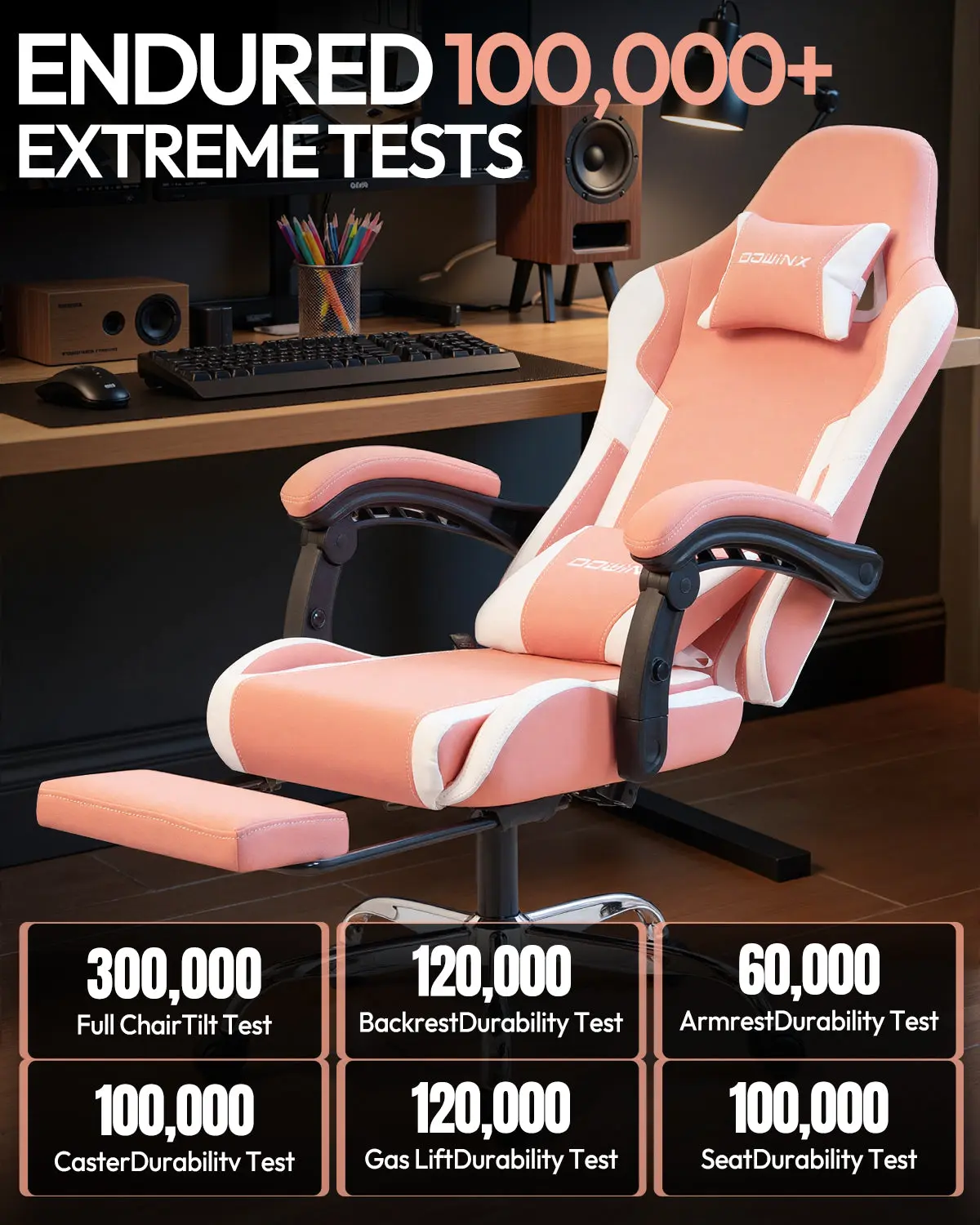 Dowinx Leather Gaming Chair LS-66D58J Pink-White - Image 7