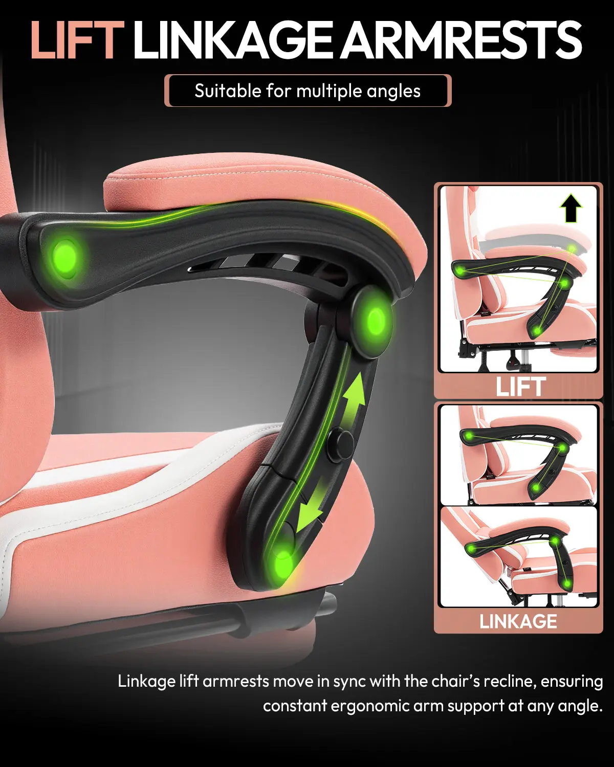 Dowinx Leather Gaming Chair LS-66D58J Pink-White - Image 8