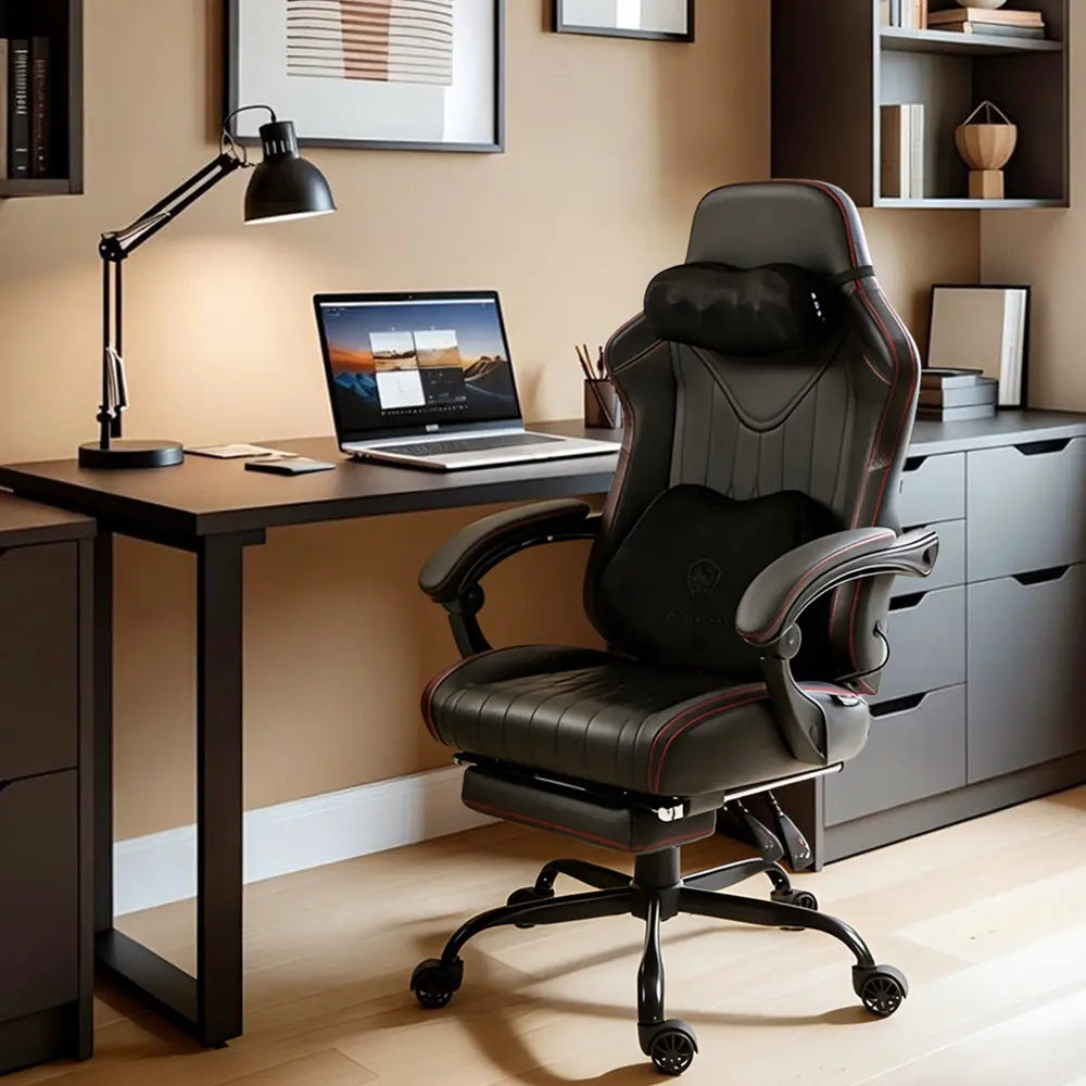 Dowinx Shiatsu Massage Gaming Chair with Footrest – Ergonomic Leather Recliner | 66D59A - Black - Image 7