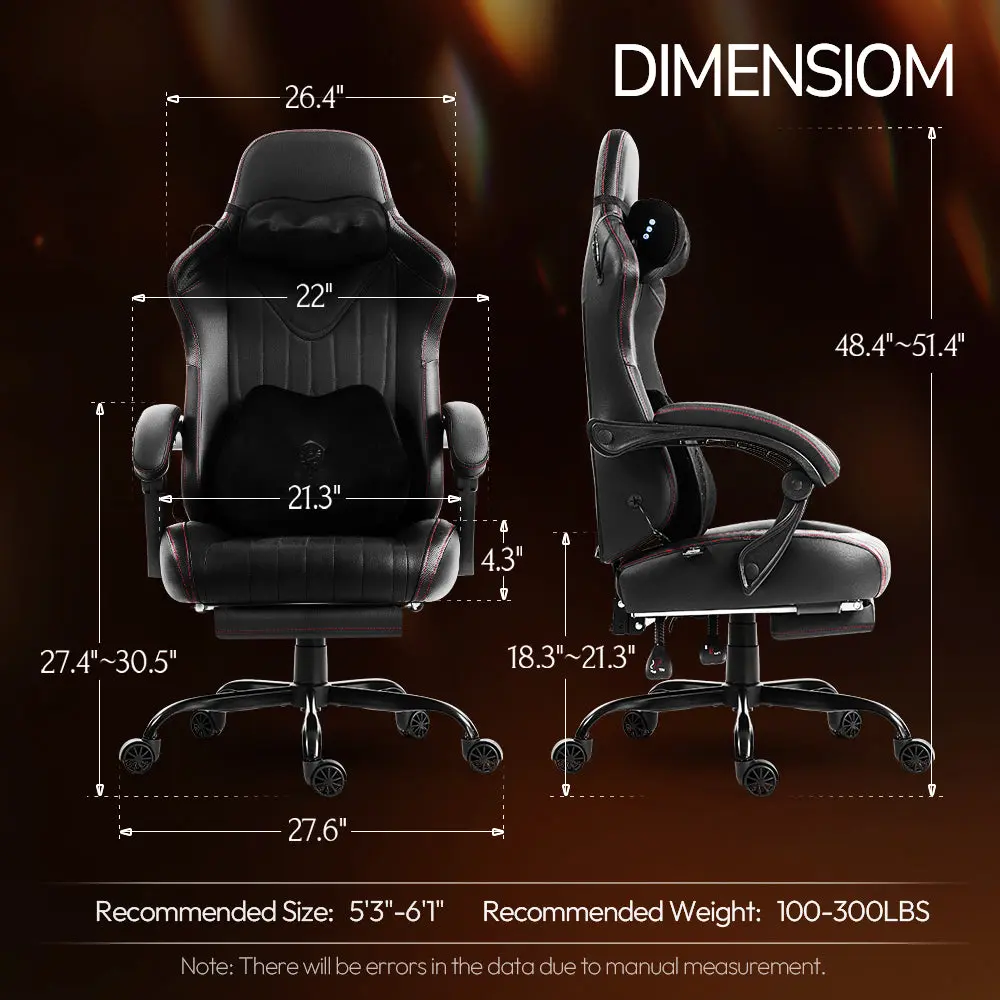 Dowinx Shiatsu Massage Gaming Chair with Footrest – Ergonomic Leather Recliner | 66D59A - Black - Image 8