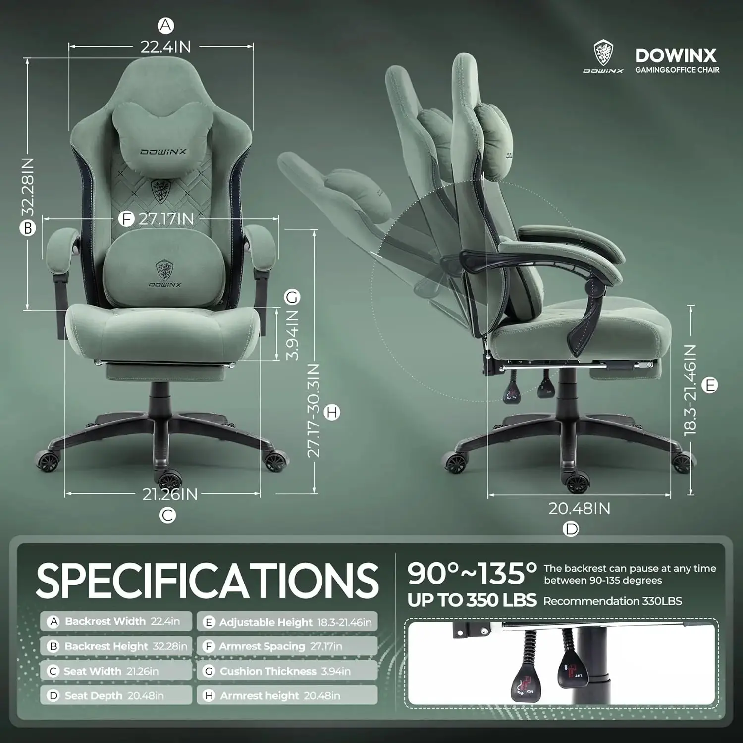 HEATED MASSAGE SERIES MB38 GREEN (Fabric) - Image 4