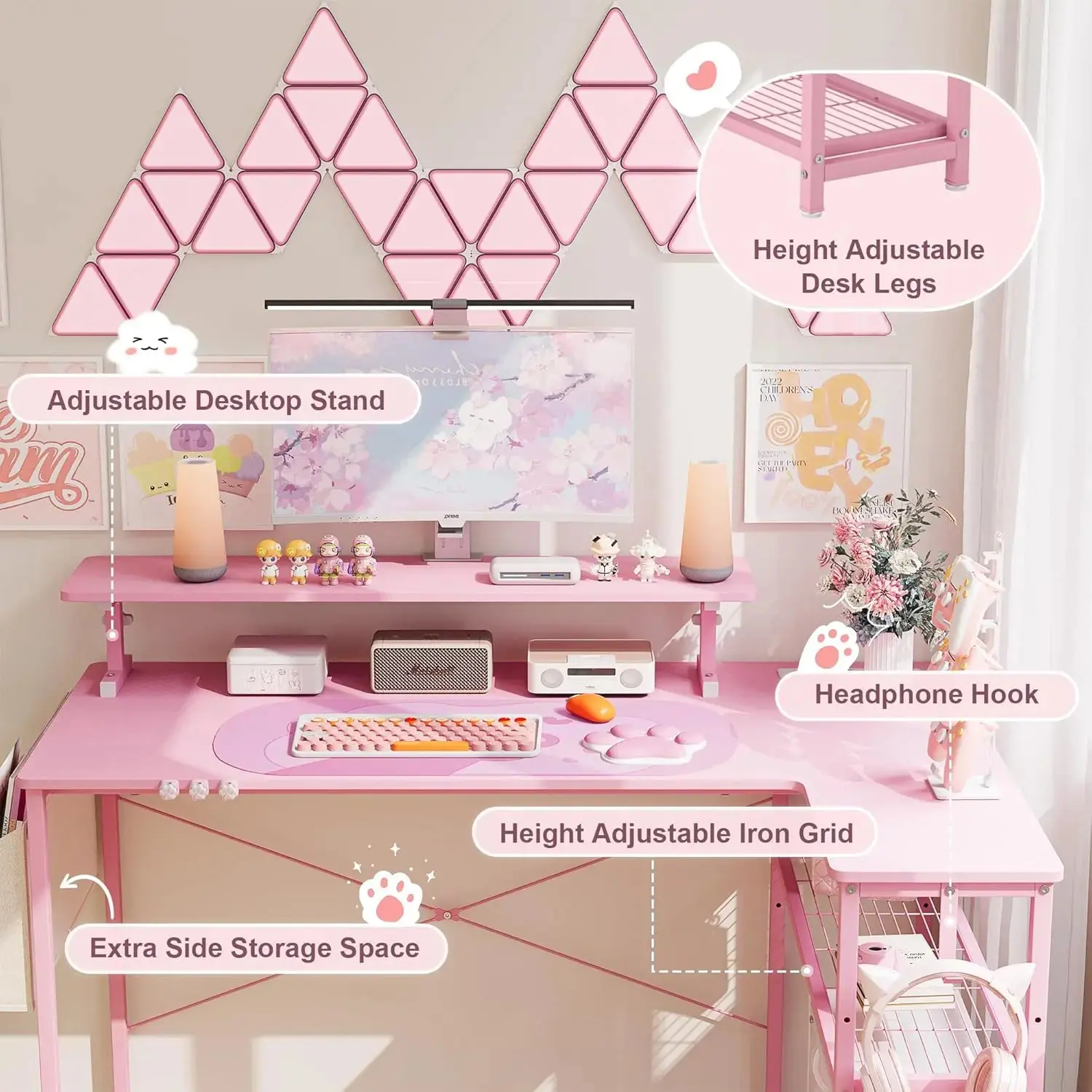 L-Shaped Gaming Desk Cute SERIES - Image 5