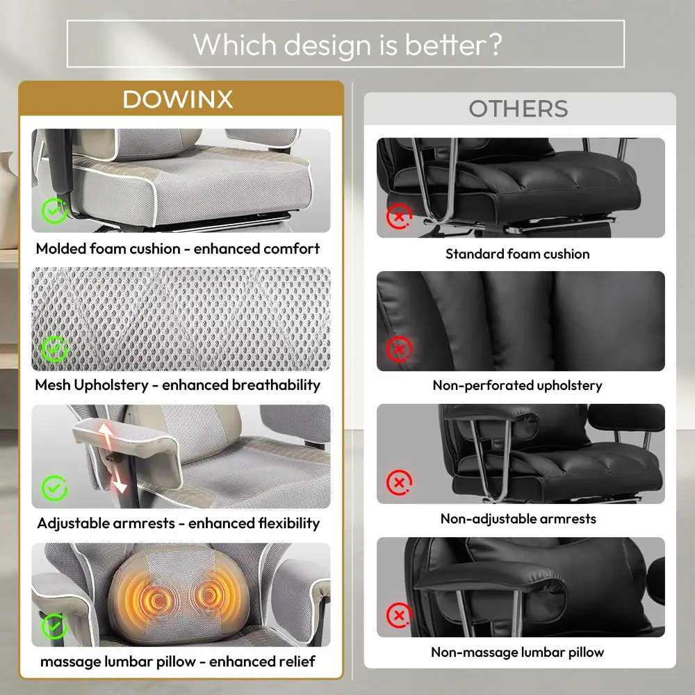 Grey Office Chair QL-66B3 – Big & Tall Massage Boss Chair for Work & Relax- GREY | Dowinx - Image 6