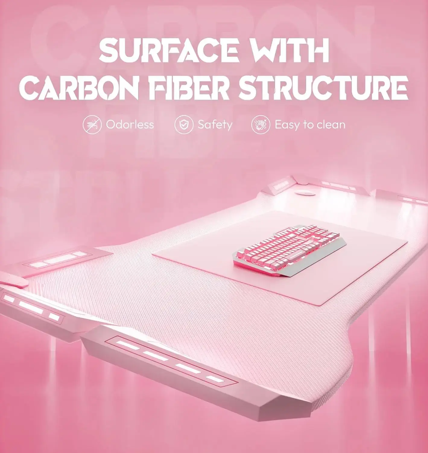 T-Shaped LED Series Gaming Desk 63 Inch Pink - Image 6