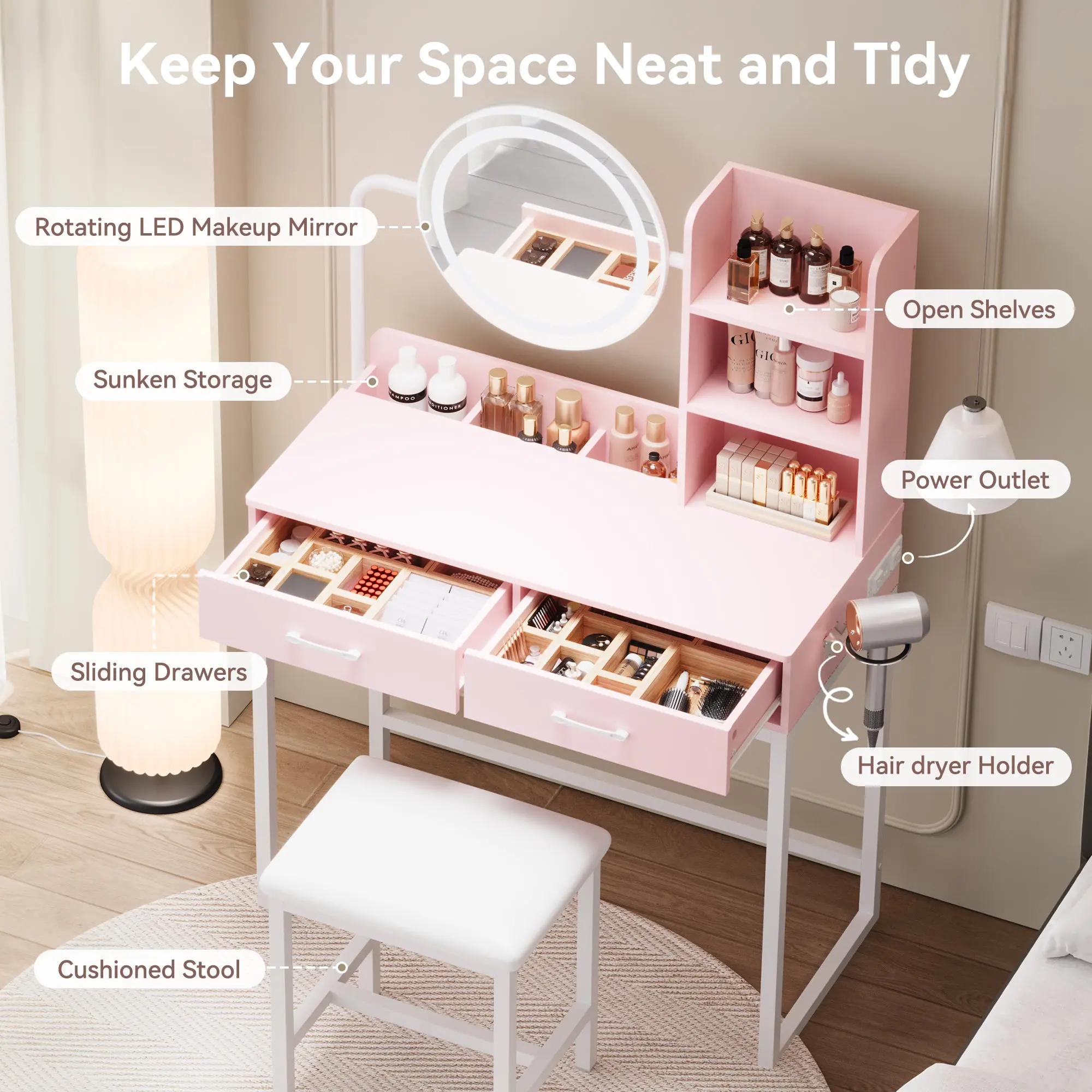 Vanity Desk GJ Pink and White - Image 4